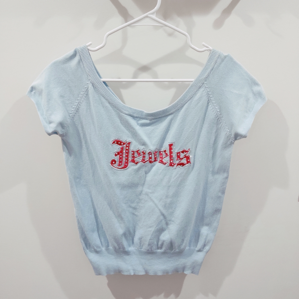 Light Blue Jewels Embellished Women's Top